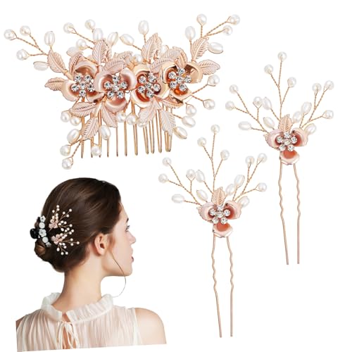 PartyKindom Haarkamm-clip Mit Blumen Und Perlen Haarnadeln Stilen Seitlicher Haarkamm-clip Haarspangen Und Kämme Für Damen Eleganter Haar-schmuck Für Hochzeit Und Party von PartyKindom