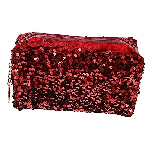 PartyKindom Kompakte Pailletten-Kosmetiktasche Für Damen Vielseitige Reise-kulturtasche in Weinrot Große Kapazität Für Kosmetik Pflegeprodukte Tragbar Modisch Als Make-up von PartyKindom