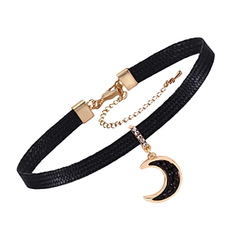 PartyKindom Schwarze Kurze Halskette Für Mit Mond-ornament Stilvolles Choker-design All-match- Weiblicher Halsschmuck von PartyKindom