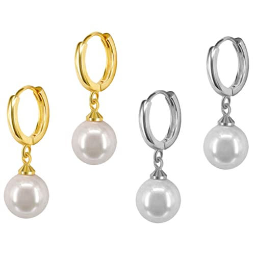 PartyKindom 2 Paare Damen Ohrhänger mit Perlen Lange Hohle Tropfenohrringe in Weißgold und Gold Modischer Schmuck Leicht Langlebig Geeignet für Alltag Party Hochzeit Festival von PartyKindom