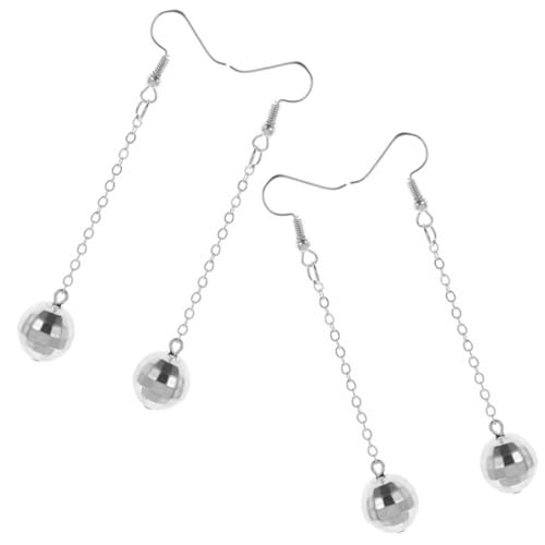 PartyKindom 2 Paare Disco Ohrringe Damen Jahre Spiegelkugel Design Anhänger Ohrstecker Party Schmuck Zubehör Silber Goldfarben von PartyKindom