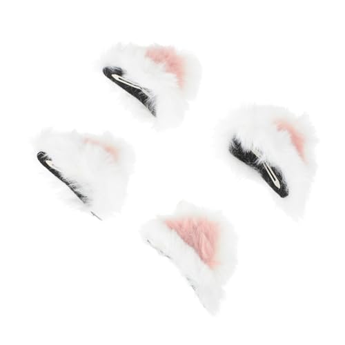 PartyKindom 2 Paare Katzenohren Haarclips für Mädchen Flauschige Party Haaraccessoires Rutschfeste Katzenohren Haarklammern Weiße Niedliche Kostüm Dekoration für Erwachsene von PartyKindom