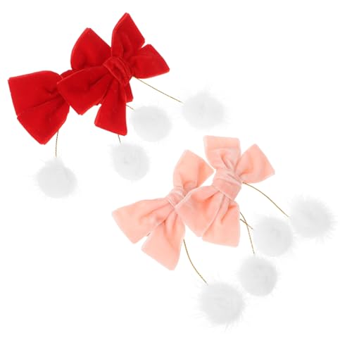 PartyKindom 2 Paare Kleine Haarspangen mit Samtschleifen und Flauschigen Kugeln Leichte Haarschmuck Clips für Mädchen Vielseitig für Weihnachten Geburtstage Hochzeiten und Alltag Sicherer und von PartyKindom