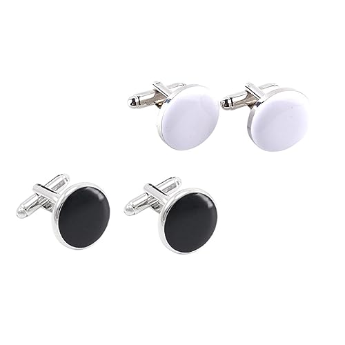 PartyKindom 2 Paare Manschettenknöpfe Herren Stilvolle Französische Design Knöpfe für Hemden Langlebige Cufflinks Schwarz und Weiß Accessoire für Festliche Anlässe von PartyKindom