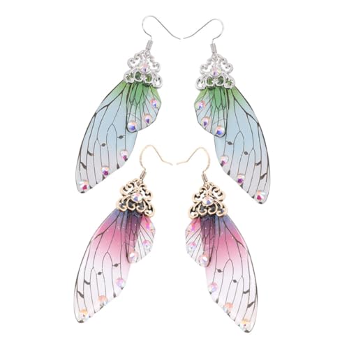 PartyKindom 2 Paare Schmetterlingsflügel Ohrringe mit Kristallen Stilvolle Hängende Ohrringe für Damen Accessoires für Karneval Cosplay Besondere Anlässe von PartyKindom