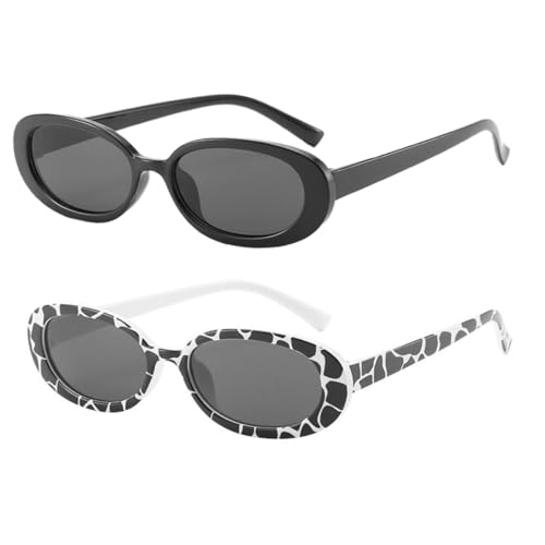PartyKindom 2 Paare Stylische Damen Sonnenbrillen Ovaler Rahmen UV schutz Modische Partybrillen Trendige Cow print Muster Schwarz und Komfortabler Sitz für Outdoor Aktivitäten von PartyKindom