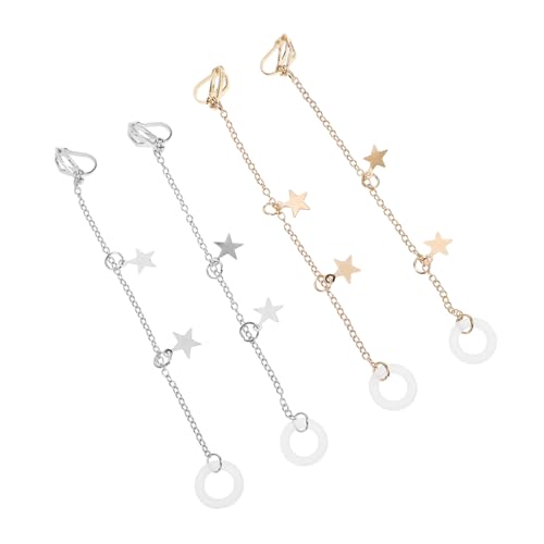 PartyKindom 2paare Anti-verlust-ohrringe Ohrclip Mit Langem Anhänger Ohrhörer-aufhänger Modischer Ohranhänger Ohren-accessoires Gold Silber von PartyKindom