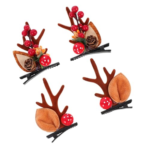 PartyKindom 2 Paare Weihnachten Haarspangen Antler Design Rote Pilz Kleine Blume Deko Robust Haarnadeln Festlicher Haarschmuck für Frauen und Mädchen Weihnachtsfeier von PartyKindom