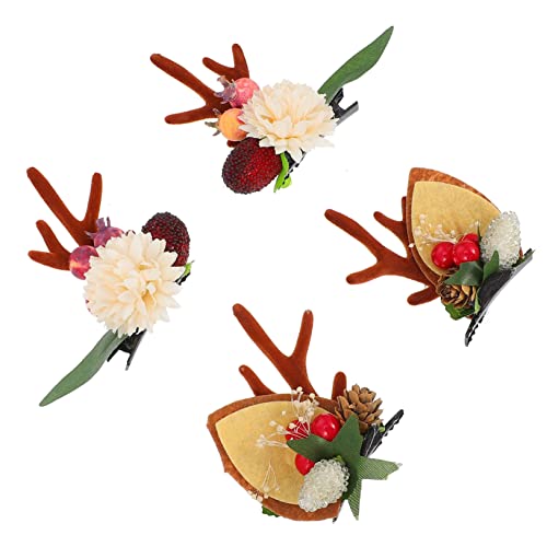 PartyKindom 2 Paare Weihnachtliche Haarspangen mit Niedlichen Geweih Designs Festliche Haarschmuck Clips für Mädchen Damen für Weihnachtsfeiern Partys und Festliche Anlässe von PartyKindom