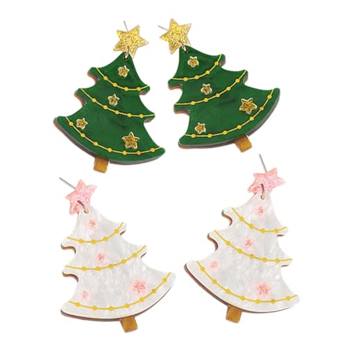 PartyKindom 2 Paare Weihnachtliche Ohrstecker Weihnachtsbaum Ohrringe Damen Leicht Modisch Festlich Geschenkidee für Frauen Teens von PartyKindom