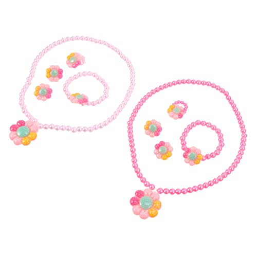 PartyKindom Mädchenschmuckset 2 Stück Imitation Perle Halskette Armband mit Cartoon Blume für Kinder Schmuckaccessoires für Partys Alltag von PartyKindom