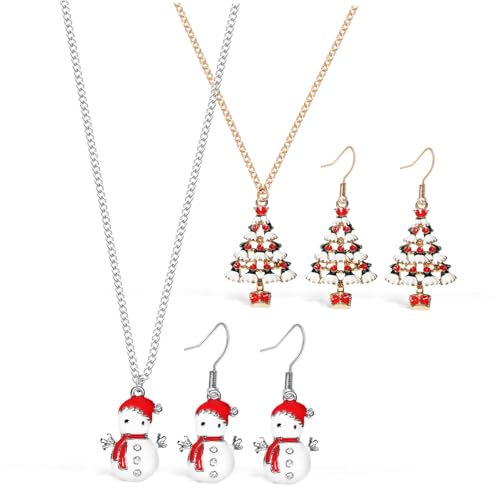 PartyKindom 2 Satz Weihnachtsschmuck Set Mädchen Ohrringe Schneemann Tannenbaum Anhänger Leichtes Schmuckset Festliche Damen Ohrstecker von PartyKindom