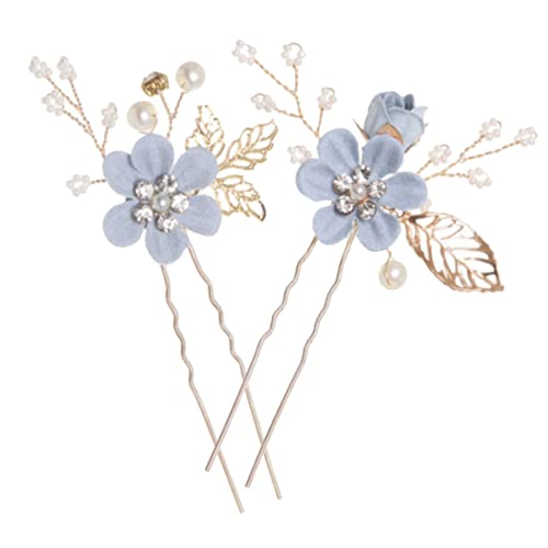 PartyKindom 2 Stück Braut Haarnadeln Stoffblumen Haarschmuck für Hochzeit Braut Kopfschmuck Handgefertigt Blau Zarte U Förmige Stecknadeln Eleganter Brautschmuck von PartyKindom