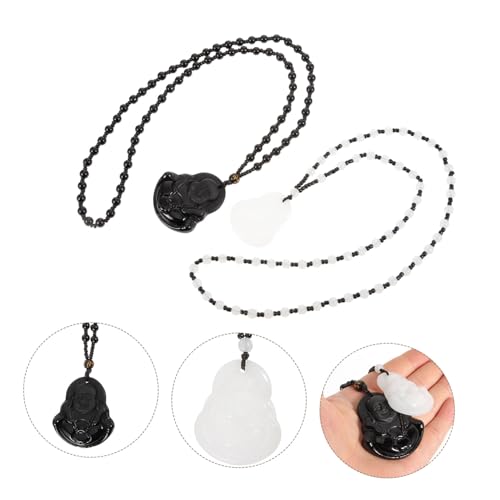 PartyKindom 2 Stück Buddha Halsketten für Damen und Herren Leichte Hautfreundliche Perlenkette mit Anhänger Ethno Langketten in Schwarz und Weiß Geschenkidee für Alltag und Festtage von PartyKindom
