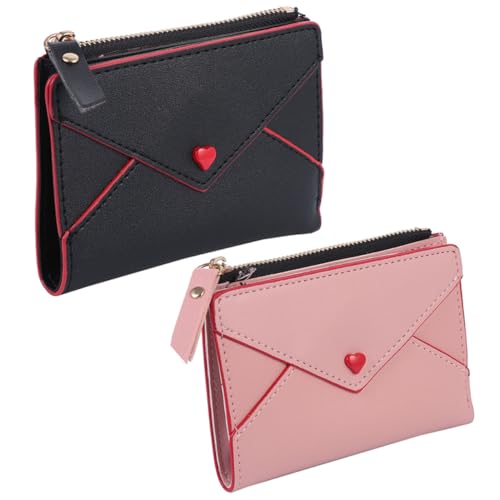 PartyKindom 2 Stück Damen Mini Geldbörse aus PU Kleine Damen Geldbeutel mit Reißverschluss und Knopf Kompakte Portemonnaies für Karten Münzen Schlüssel Praktische Clutch für Alltag und Reisen von PartyKindom