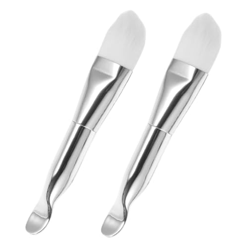 PartyKindom 2 Stück Doppelseitiger pinsel mit Löffel Weiche Borsten Ergonomischer Applikator für Schlamm Tonmasken Gleichmäßige und Einfache Anwendung Silberfarben von PartyKindom