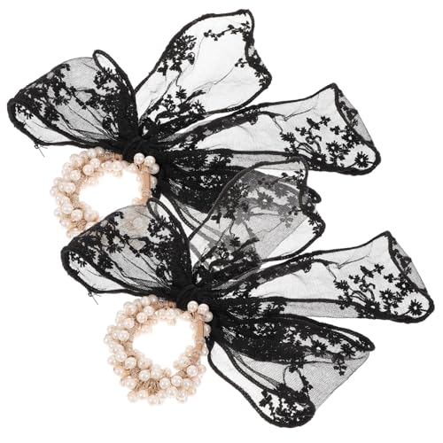 PartyKindom 2 Stück Elastische Perlen Haarbänder mit Spitzen Schleife Dehnbar und Schonend Modische Haargummis für Damen und Mädchen Geeignet für Alltag Party und Büro von PartyKindom
