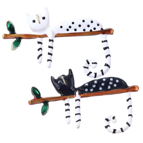 PartyKindom 2 Stück Emaillierte Katzenbroschen Dekorative Anstecker für Jacken und Hüte Ästhetische Pins mit Gepunktetem Katzenmotiv Modisches Accessoire für Damen und Mädchen von PartyKindom