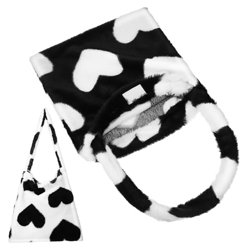 PartyKindom 2 Stück Flauschige Umhängetasche Damen Herz Kunstfell Schultertaschen Große Kapazität Weiche Plüsch Handtaschen Winter Warm Kleine Tote Bags für Teens Alltag von PartyKindom