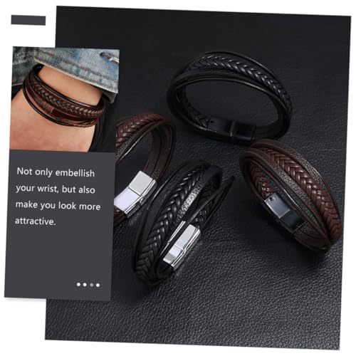 PartyKindom 2 Stück Geflochtenes Lederarmband Herren Schwarz Braun Stylisches Pu material Armband mit Ethno design Modisches Handgelenk Schmuckaccessoire für Alltag und Besondere Anlässe von PartyKindom