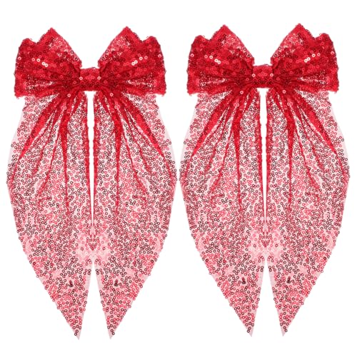 PartyKindom 2 Stück Glitzernde Haarschleifen Clips Große Rote Pailletten Haarspangen für Mädchen Damen Valentines Day Leichte Funkelnde Haarklammern für Besonderen Anlass von PartyKindom