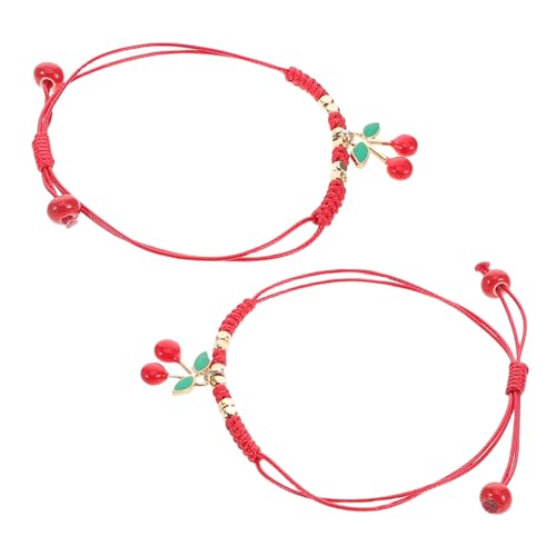 PartyKindom 2 Stück Handgefertigte Freundschaftsarmmbänder mit Erdbeer und Kirschmotiv Verstellbare Rote Kordel Handgewebt Frucht Designs für Freunde von PartyKindom