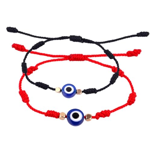 PartyKindom 2 Stück Handgefertigtes Evil Eye Armband Verstellbare Geflochtene Glücksarmbänder in Rot und Schwarz Dekoratives Freundschaftsarmband für Damen und Herren Modischer Schutz gegen von PartyKindom