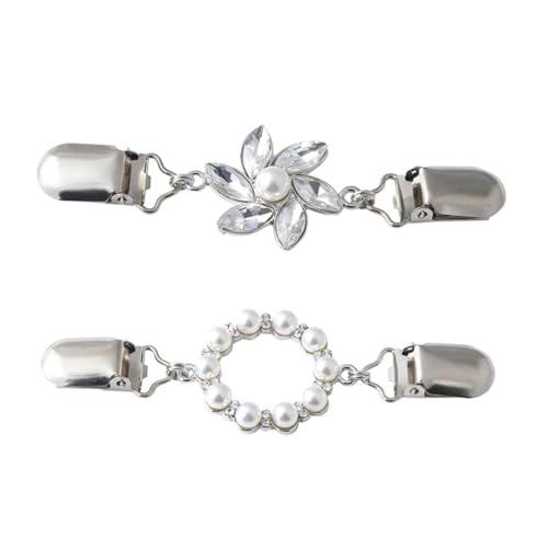 PartyKindom 2 Stück Hochwertige Damen Cardigan Clips mit Perlen Pullover und Schalhalter Vielseitige Broschen zur Kragenfixierung und Kleidungssicherung für Strickjacken und Schals von PartyKindom