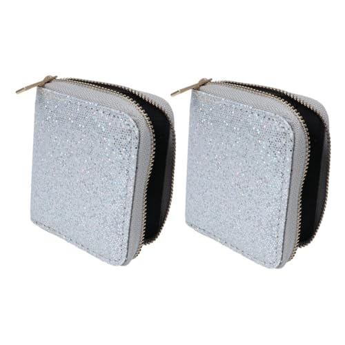 PartyKindom 2 Stück Kleine Silberne Damen Geldbörse mit Reißverschluss Moderner Funkelnder Wechselgeldhalter für Reisen von PartyKindom