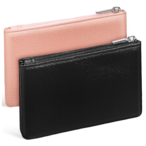 PartyKindom 2 Stück Kleines Damen Portemonnaie aus Robustem PU Kompakte Münzgeldbörse mit Reißverschluss Tragbare Geldbörse für Münzen Schlüssel und Make Up Leicht und Vielseitig für Alltag von PartyKindom