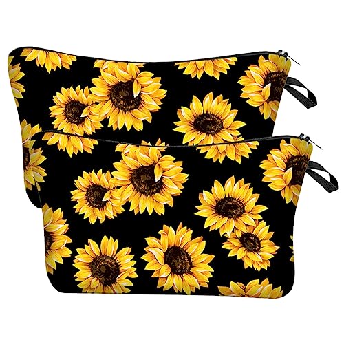 PartyKindom 2 Stück Kosmetiktasche mit Sonnenblumen Robuste Reißverschluss Kosmetik Organizer Tasche Leicht Reißfest Praktisch für Reise und Campingbedarf Multifunktional Kompakt von PartyKindom