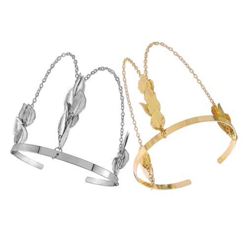 PartyKindom 2 Stück Leichtes Armreifen Damen aus Hochwertiger Legierung mit Ketten Blätterdesign Komfortabel Hautfreundlich Langlebig Verstellbar Modischer Armschmuck für Geburtstag Hochzeit von PartyKindom