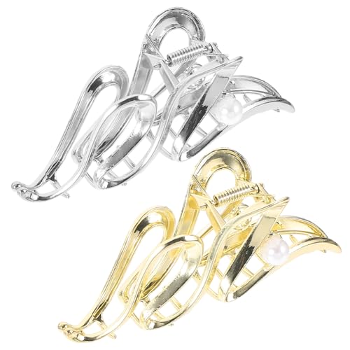 PartyKindom 2 Stück Metal Haarklammern Große Wellenförmige Haarklammern für Dickes Haar Metall Haarschmuck Damen Elegant Volumen Gebend Vielseitig für Büro Party und Alltag Silber Gold von PartyKindom