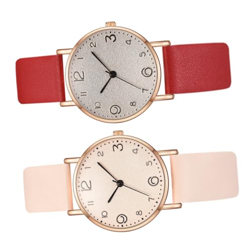 PartyKindom 2 Stück PU Armbanduhr für Damen Quarzuhr mit und Beigem Armband für Schule Arbeit und Freizeit Langlebig und Präzise Zeitmessung von PartyKindom