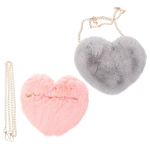 PartyKindom 2 Stück Plüsch Herzform Umhängetasche Damen Weiche Single und Crossbody Tasche Modisch Robustes Metall Vielseitig für Alltag Reisen Studenten Moderate Kapazität für Handy und von PartyKindom