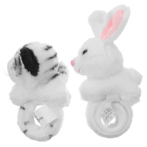 PartyKindom 2 Stück Plüsch Schnapparmband Kuscheliges Slap Band mit Realistischen Tiermotiven Weißer Hase und Weißer Tiger Weiche Langlebige Kinderarmbänder für Partygeschenke und von PartyKindom
