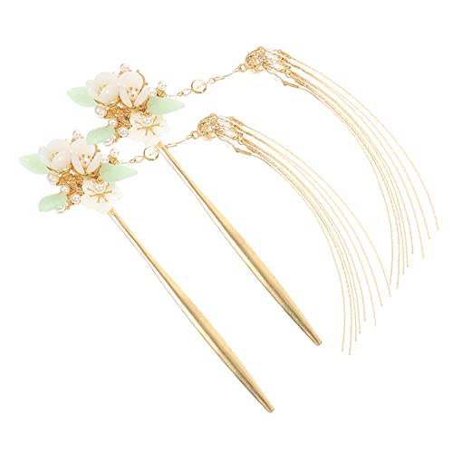 PartyKindom 2stücke Chinesische Haarnadeln Vintage Stil Haarstäbchen Dekorative Haaraccessoires Für Frauen Mit Künstlichen Blumen Und Fransen von PartyKindom