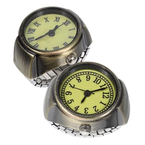 PartyKindom 2 Stück Retro Ringuhren für Damen und Herren Elastische Vintage Fingerringe mit Römischem und Arabischem Unisex Armbanduhr für Hochzeit Abschluss Stilvolles Accessoire von PartyKindom