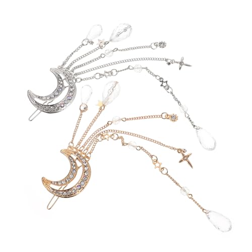 PartyKindom 2 Stück Rhinestone Quasten Haarspange Mond Dangle Haarclip Brautschmuck Vintage Haarklammer für Frauen und Mädchen Eleganter Haarschmuck in Gold und Silber von PartyKindom