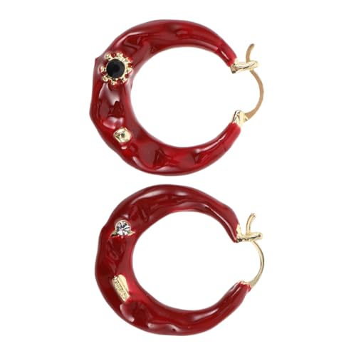 PartyKindom 2 Stück Rote Retro Ohrringe für Damen Leichte Metall Creolen mit Emaille veredelung Elegantes Vintage Design Modische Statement ohrschmuck für Teenager und Frauen Vielseitig von PartyKindom