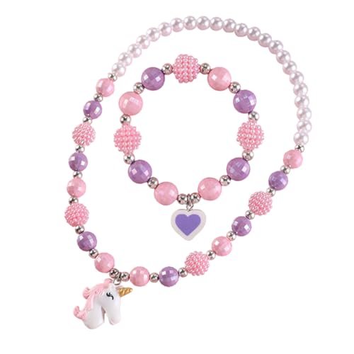 PartyKindom 2 Stück Schmuckset Einhorn Anhänger Armband und Halskette für Mädchen Elastisches Band Süß und Kreativ von PartyKindom