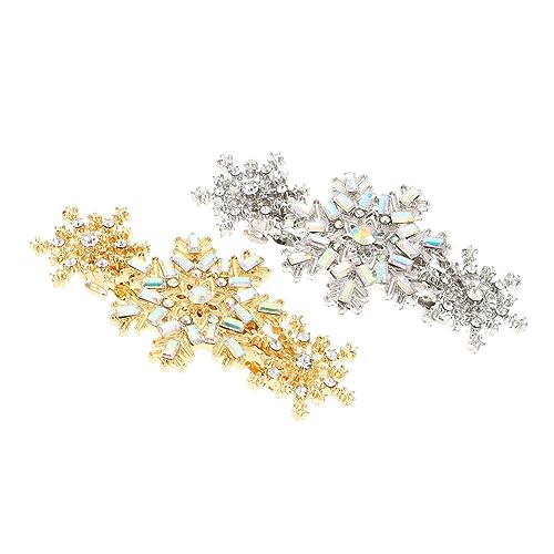 PartyKindom 2 Stück Schneeflocken Haarspangen mit Funkelnden Strasssteinen Haarschmuck für Hochzeiten und Festlichkeiten in Gold und Silber für Damen und Mädchen von PartyKindom