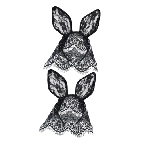 PartyKindom 2 Stück Spitzen Haarreifen mit Katzen und Hasenohren Teiliges Eleganter Schwarzer Spitzen Kopfschmuck für Damen und Erwachsene Accessoire für Karneval Halloween und Cosplay Partys von PartyKindom
