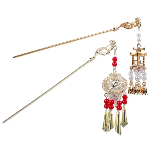 PartyKindom 2 Stück Teiliges Chinesischer Haarschmuck mit Leuchtendem Kaninchen und Glückssymbol Vintage Haarstab mit Perlen und Quasten Eleganter Haarschmuck für Frauen und Mädchen Geeignet von PartyKindom