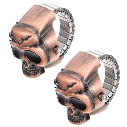 PartyKindom 2 Stück Teiliges Clamshell Ring Uhr Flip Open Fingeruhr mit Schädel Design Vintage Stil Damenuhr und Herrenuhr Praktischer Schmuckring und Zeitmesser von PartyKindom
