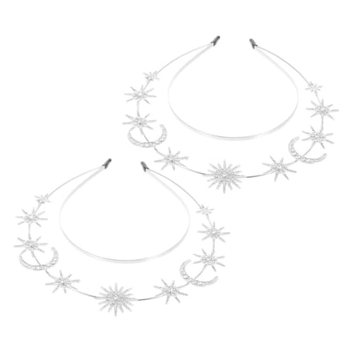 PartyKindom 2 Stück Teiliges Damen Haarreif mit Sechsstrahligem Stern und Mond Doppellagiges Metall Stirnband Sicherer Sitz Eleganter Kopfschmuck für Hochzeiten Partys und Festliche Anlässe von PartyKindom