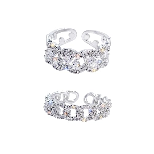 PartyKindom 2 Stück Teiliges Damenring Offene Fingerringe mit Funkelnden Strasssteinen Verstellbar Stilvolle Fingerdekoration für Frauen Schlicht und Elegant von PartyKindom