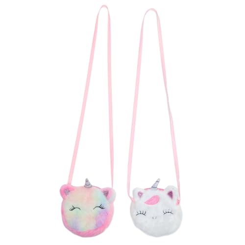 PartyKindom 2 Stück Teiliges Einhorn Umhängetasche Crossbody Bag mit Reißverschluss Niedliche Cartoon Münzbeutel Leichte Schultertasche für Mädchen Tragbare Geldbörse in Weiß und Farbverlauf von PartyKindom