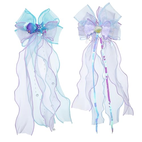 PartyKindom 2 Stück Teiliges Meerjungfrau Haarspangen mit Bowknot Schleifen und Muscheldesign Leichter Halt für Mädchen und Frauen Komfortable Haarschmuck Clips für Alltag und Party von PartyKindom