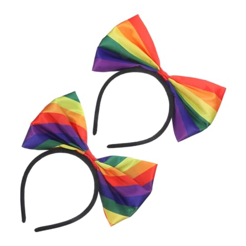 PartyKindom 2stücke Regenbogen Haarreif Mit Schleife Für Damen Stirnbänder in Bunten Streifen Für Mädchen Süße Haaraccessoires Für Party Und Alltag von PartyKindom